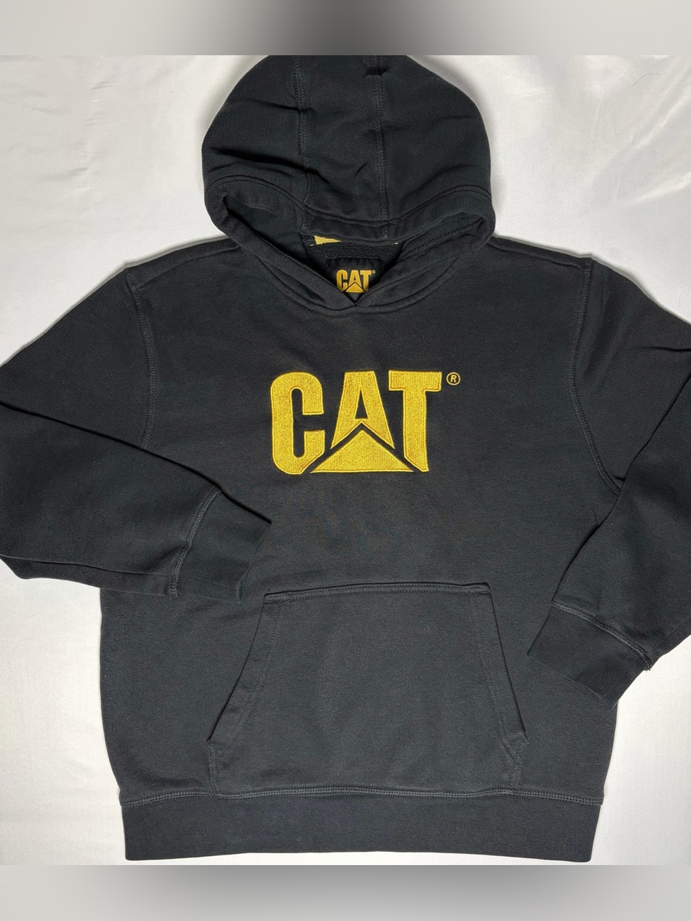 Caterpillar CAT Embroidered Pullover Hoodie Boys Large (14/16) Black Yellow Good